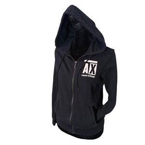 Armani Exchange Zip Up Hoodie Black Pink Logo French Terry Sweatshirt Womens S